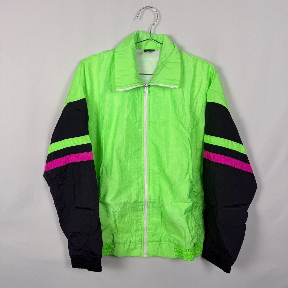 Retro Neon Full Zip Windbreaker Jacket Stand-Up Collar Adult Medium